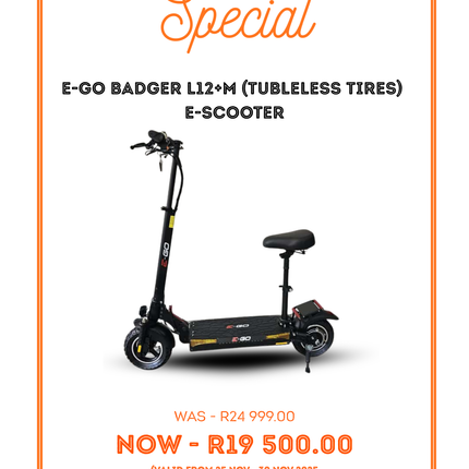 E-GO Badger Electric Scooter (Tubeless Tires)